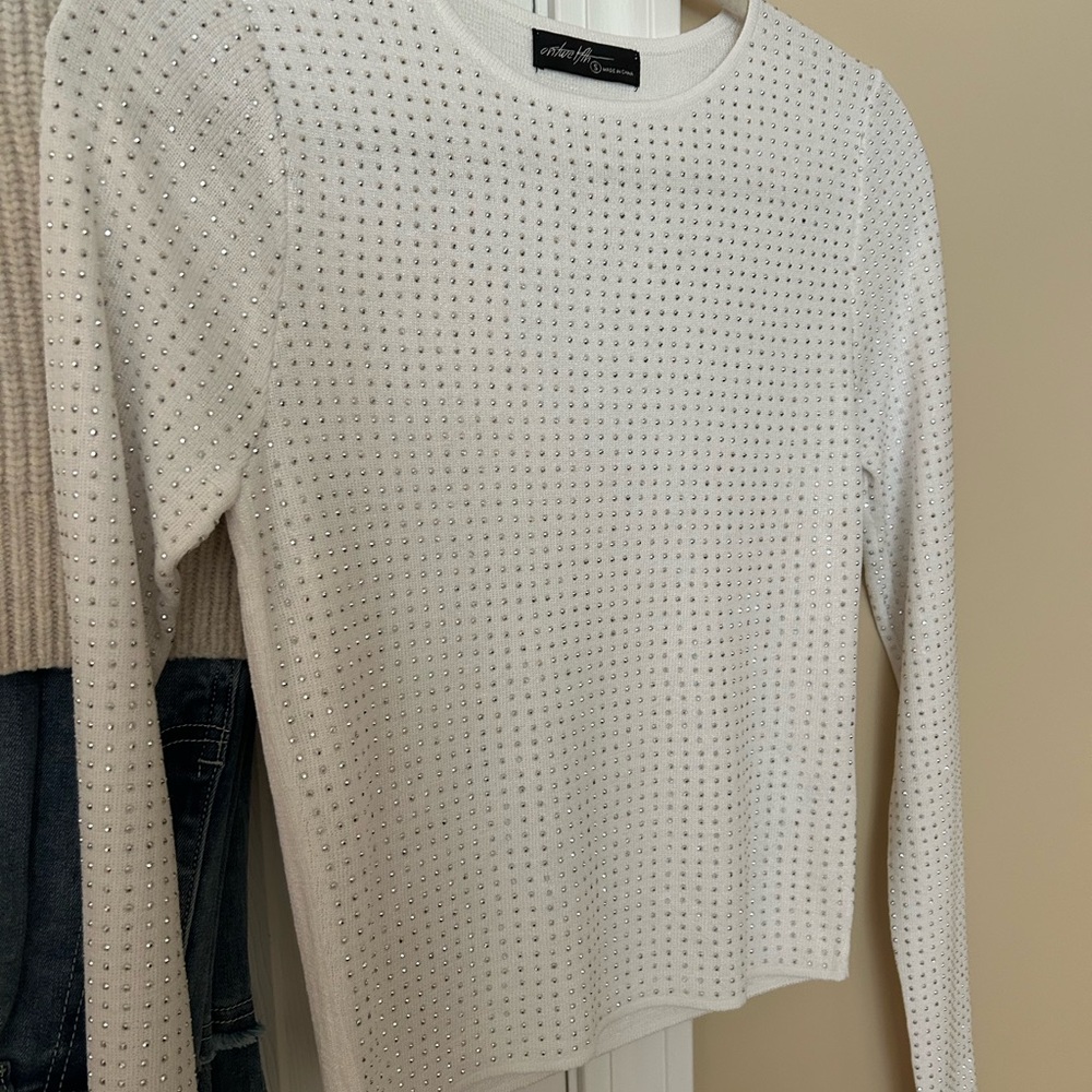 Ashley Stewart White Embellished Long Sleeve Top